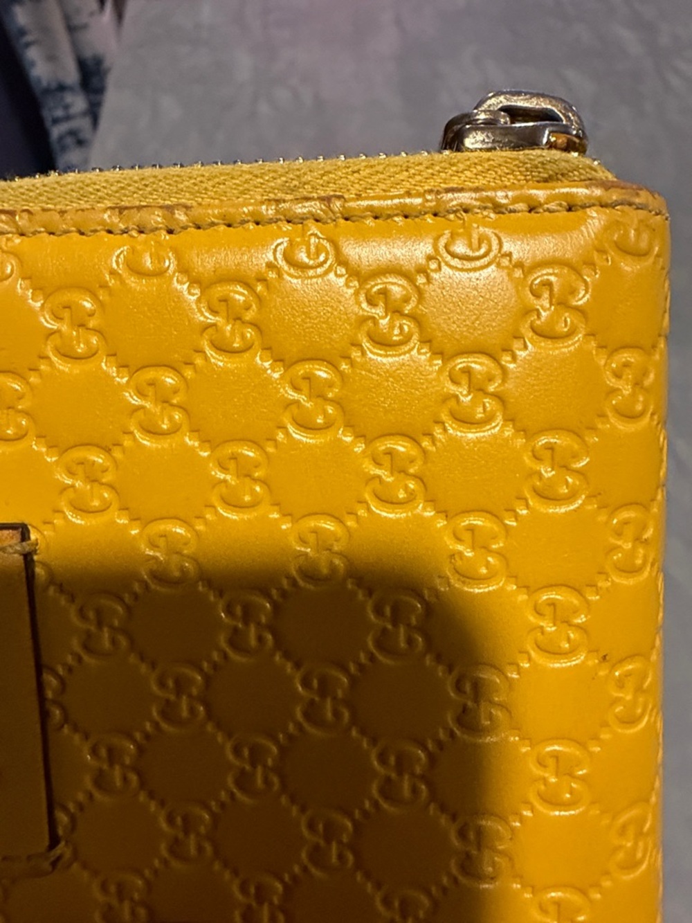 Gucci Made in Italy Embossed GG Zip Around Wallet in Mustard Yellow Leather - Picture 12 of 13